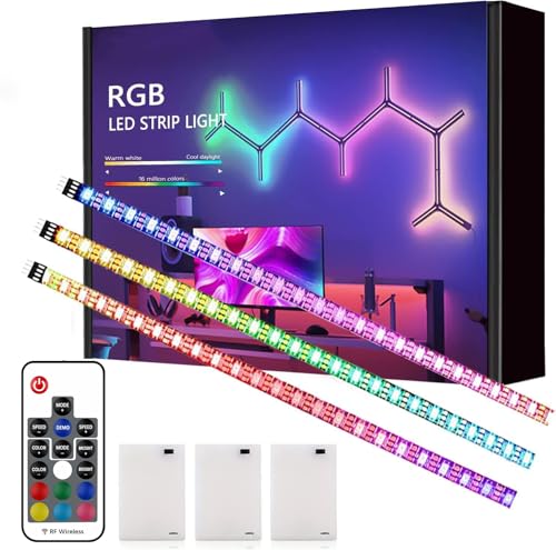 Battery Powered LED Strip Lights, Wireless RGB LED Strip Lights with 24 Keys Remote Control, 20 inch x 3 Pack for Kitchen Under Cabinet Lighting, Shelves, Under Counter, Closet, Cordless Click Light - color: RGB 3Pack
