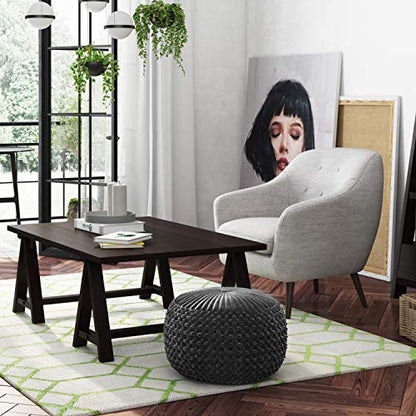 SIMPLIHOME Safford 20" Wide Square Pouf in Grey/White PET Polyester | Boho footstool, extra seating for home living room or bedroom with button-tufted pleated design, assembled; pouf ottoman. - color: Dark Grey, style: Pouf