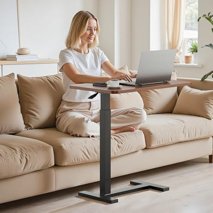 Simple Deluxe Adjustable Overbed Bedside Table with Wheels, Pneumatic Adjustable Hospital & Home Use Bed Table, Rolling Laptop Table, Mobile Standing Desk, Brown - color: Brown, style: Non-Tiltable