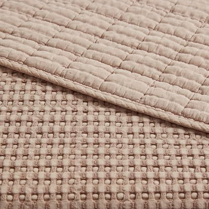 Levtex Home Mills Waffle Twin Bedspread Set (84x104in) with 1 Pillow Sham (26x20in) - Blush - Cotton Waffle Twin Size Bedspread Set - Lightweight, Soft, Pre-Washed - color: Blush, size: Twin Bedspread