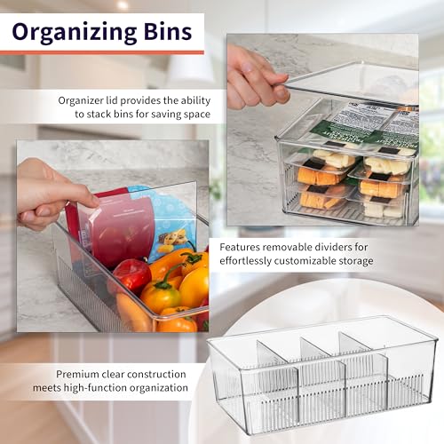 ClearSpace Pantry Organizer Storage Bin with Divider & Lid, 2 Pack | Storage bin with removable divider and lid for organizing pantry items and kitchen storage - size: 10" x 6" x 3" - 2 Pack