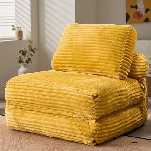 ovios Folding Sofa Bed, Foldable Sleeper Chair Floor Futon, Comfy Portable Convertible Fold Out Lounge Chairs for Living Room Bedroom, Yellow - color: Yellow