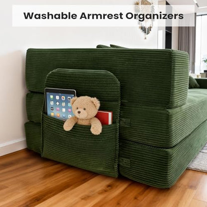 5-in-1 Futon Sofa Bed Queen Floor Convertible Couch Foldable Lounge Green | Multi-Position Convertible Lounge Couch for Guest Room & Apartment, Removable Washable Cover, Space Saving - color: Green