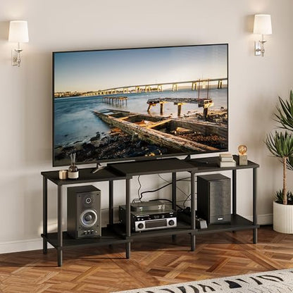 TV Stand, Entertainment Center, Industrial TV Media Console Table with Open Storage Shelves, 2 Tier TV Cabinet for Living Room, Bedroom LTS107BK - color: Black
