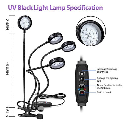USB UV Black Light 4-Head, 20W 395nm-405nm LED UV Lamp with Clamp, Gooseneck UV Light for Resin Curing, Blacklight Posters, Fluorescent Paint - size: 4 Heads