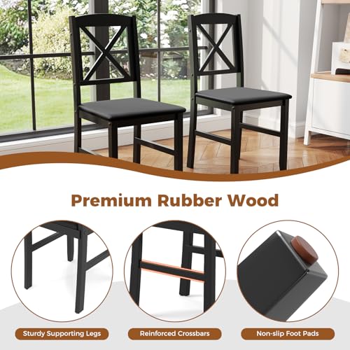GOFLAME 3-Piece Dining Table Set for 2, Wooden Square Kitchen Table with 2 Upholstered Chairs, Space-Saving Dining Room Furniture Set for Dining Room, Breakfast Nook, Small Space, Brown & Black - color: Brown & Black