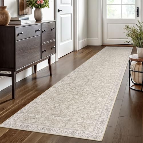 SIILOOM 2x10 Washable Runner Rug Non Slip Soft Area Rug for Hallway Kitchen | Cream/Beige/Yellow/White Soft Spill & Stain Resistant Low Pile Carpet for Entryway - color: Cream/Beige/Yellow/White/Grey, size: 2' x 10' (Runner)