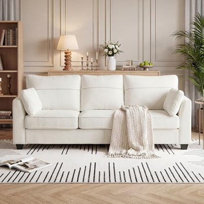 89" Sofa, Chenille 3-Seater Sofa with 2 Pillows, Beige | Easy Assembly, Pocket Spring Cushions, Comfy Modern Small Couch for Living Room, Bedroom, Apartment, Office - color: Beige, size: 89" 3-Seater Sofa
