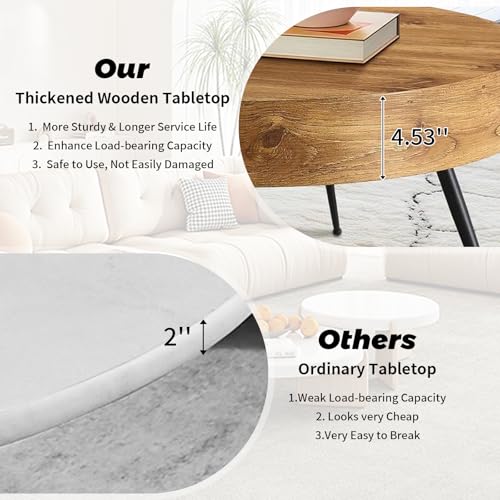 Round Coffee Table, Mid Century Small Coffee Table with Metal Legs, Wood Coffee Table Accent Center Table for Living Room Apartment Small Space (31.5''D-Brown) - color: Brown