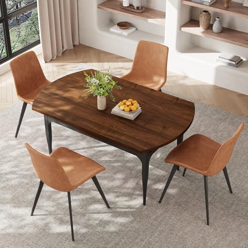 HIPIHOM 55‑Inch Extendable Dining Table Set with 4 Upholstered Chairs and Metal Frame for Dining Room - color: Walnut/Brown