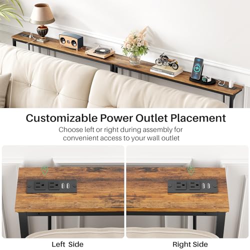 Kitstorack Narrow Console Table Behind Sofa Couch, Design with Adjustable Height (25"-33") & Power Outlets, Small Entryway Table - 5.9" D x39.4 L, Rustic Brown - color: Rustic Brown, size: 5.99"Deep