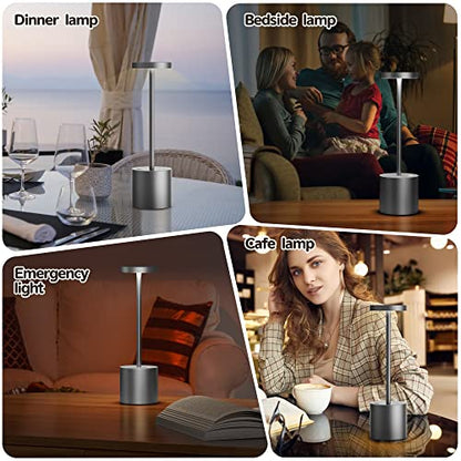 2Pack Cordless Table Lamp, Rechargeable LED Battery 5000mAh Metal USB Portable Powered Desk Lamp, 3 Levels Brightness Light for Restaurants Outdoor (2pack 10.25in Grey) | Battery 5000mAh Metal USB Portable Powered Desk Lamp, 3 Levels Brightness Light for