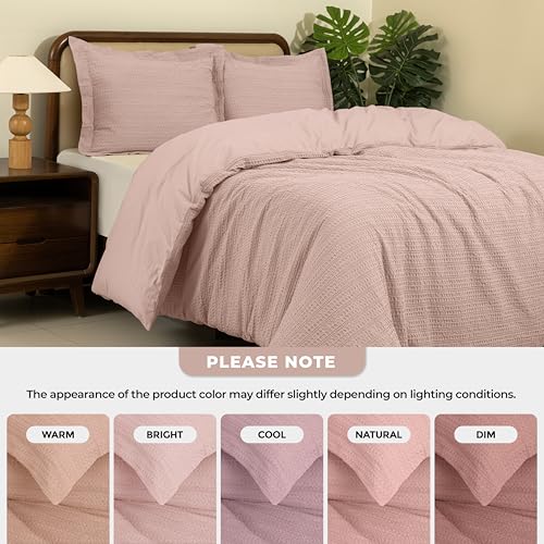 Dreamology Queen Duvet Cover Set, Waffle Duvet Cover, 100% Cotton Waffle | Duvet Cover Set with Zipper Closure, Soft Textured & Breathable Duvet Cover Queen,Bedding Set 3 Pieces (Dusty Pink) - color: Dusty Pink, size: Queen