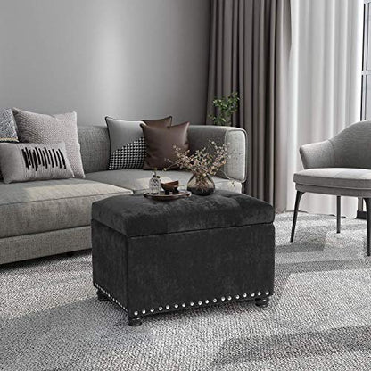Ottoman with Storage,24" Fabric Ottoman Foot Rest with Hinged Lid Small Rectangle Upholstered Tufted Foot Stools Ottomans for Bedroom Living Room Entryway,Black - color: Black