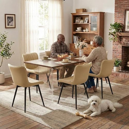 YOUNUOKE Dining Chairs Set of 2 Mid-Century Modern Kitchen Chairs Beige | Faux leather upholstered with Back, fits dining living waiting room guest reception. Waterproof easy to clean assemble, 300lb - color: Beige