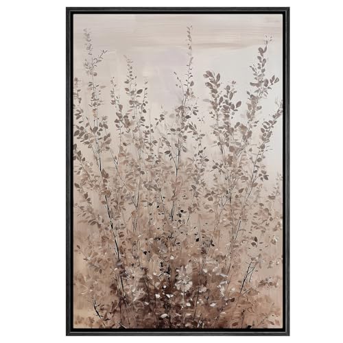 SIGNWIN Framed Canvas Print Wall Art Neutral Beige Botanical Soft Brown Wild Grass Illustrations Modern Art Multicolor for Living Room, Bedroom, Office - 16"x24" BLACK - color: B07-2605-M16, size: 24"L x 16"W