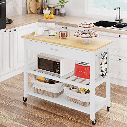 JY QAQA 40" Kitchen Island on Wheels with Storage Cabinet Kitchen Cart Cabinet with Shelves, Cart Handle for Towel Rack or Free Mobility, Portable Islands for Kitchen,White - color: White, size: 39.8-IN