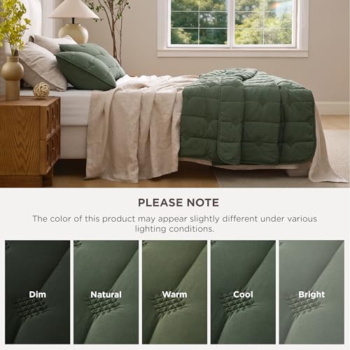 Bedsure Queen Quilt - Prewashed Extra Soft Cotton-Like Polyester Quilts Queen Size, Lightweight Comforter, Includes 1 Quilt 90x96 Inches with 2 Shams, Machine Washable, Dark Green - color: 01 - Olive Green, size: Queen / Full (90" x 96")