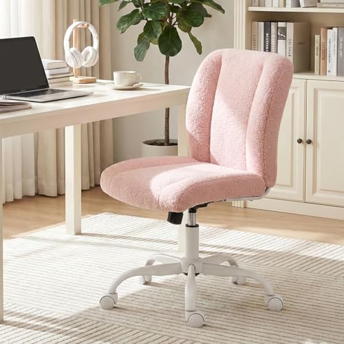 Vanity Chair with Wheels, Armless Office Chair Height Adjustable, Cute Desk Chair with Soft Lumbar Support for Small Space, Bedroom, Make-up Room, Pink - color: Pink