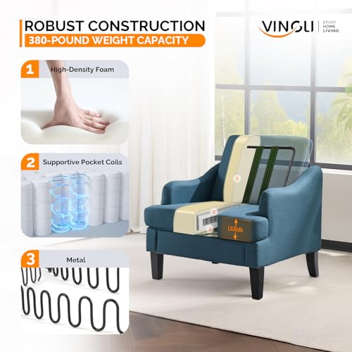 VINGLI Linen Fabric Accent Chair Navy Blue, Modern Upholstered Armchair, Comfy Sofa Chair Living Room Bedroom Furniture for Apartment - color: Navy Blue