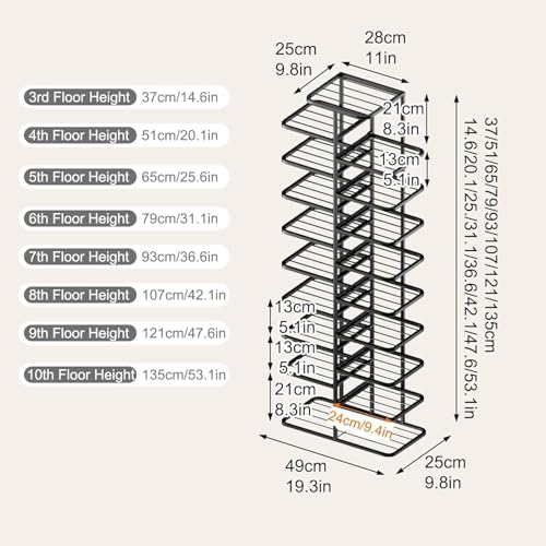 Narrow Vertical Shoe Rack, White, 19.3x42.1in | Space-Saving, Freestanding, Metal Frame, For Small Spaces, Entryway & Hallway - color: Black, size: 19.3x42.1in