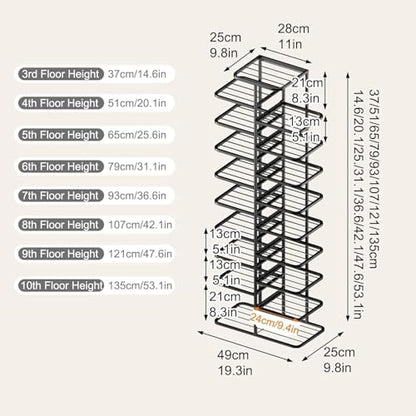 Narrow Vertical Shoe Rack, White, 19.3x42.1in | Space-Saving, Freestanding, Metal Frame, For Small Spaces, Entryway & Hallway - color: Black, size: 19.3x42.1in