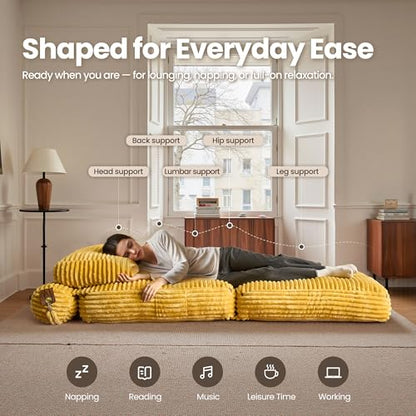 ovios Folding Sofa Bed, Foldable Sleeper Chair Floor Futon, Comfy Portable Convertible Fold Out Lounge Chairs for Living Room Bedroom, Yellow - color: Yellow