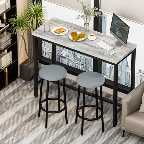 AWQM 39.3" Bar Table Set of 3, Pub Height Table and Chairs Set of 3 with Upholstered Stools,3 Piece Bar Table and Chairs Set Dining Table Set for Living Room,Kitchen,Bar,Grey - style: Modern Grey 39.3"