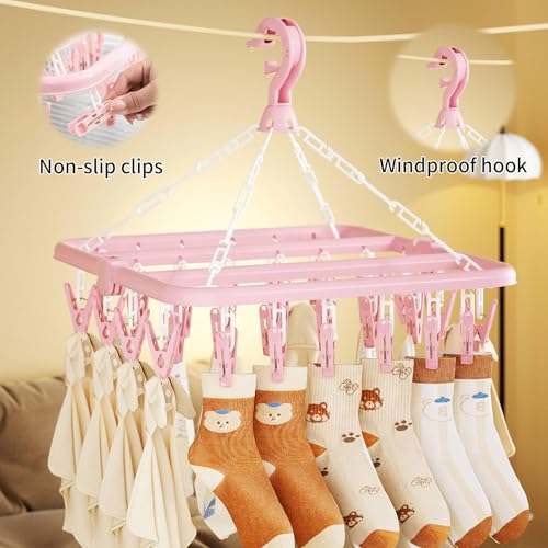 Laundry Drying Rack with 32 Clips, Foldable, Light Green - color: Light Green