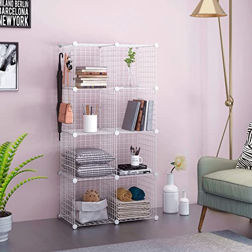 C&AHOME Wire Cube Storage, 8-Cube Organizer Metal C Grids Storage, White | Storage Bins Shelving, Modular Shelves, DIY Closet Cabinet Ideal for Living Room, Home, Office - color: White, size: 8 Cube