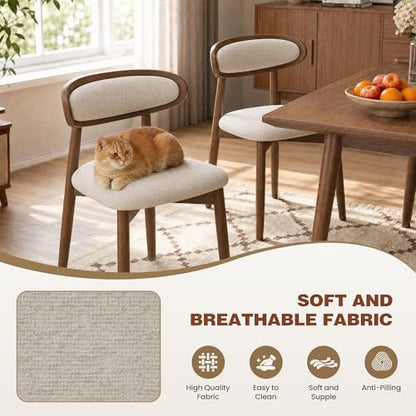 Wooden Dining Chairs Set of 2, Modern Fabric Upholstered Dining Room Chair, Kitchen Side Chairs, Farmhouse Dinner Chair with Curved Back for Kitchen, Beige - color: Beige, size: Set of 2