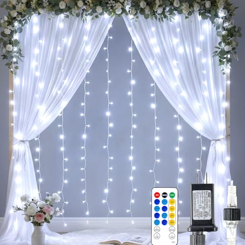 HEYFUNi 6.6FT x 6.6FT Cool White Curtain Lights Plug in, 200 LED | Window String Lights With Remote, 8 Modes, Timer, Memory, Connectable Fairy Lights for Bedroom Wall Wedding Dorm Decor, White - color: White, size: 6.6ft*6.6ft