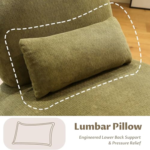 Upholstered Armless Accent Chair for Living Room, Modern Comfy Living Room Chairs with Wooden Legs & Pillows, Lounge Sofa Side Chair for Bedroom Reading (Olive Green, 1) - color: Olive Green