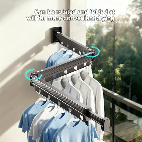 Gray Clothes Drying Rack Wall Mount, Tri-Fold Retractable Laundry Drying Rack, Space Saving Laundry Drying Rack Collapsible
