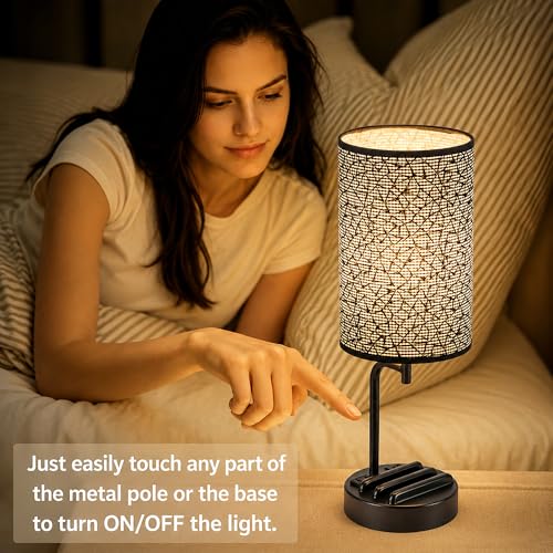 Dreamholder Touch Control USB Table Lamp with USB C/A & AC Outlet, 3-Way Dimmable Bedside Lamp, Modern Nightstand Lamps for Bedroom Living Room Guest Room Office, Bulb Included, Miracle Black - color: Miracle Black