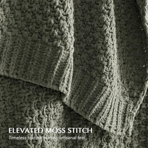 EVERGRACEHOME Chunky Chenille Knit Throw Blanket, 90x90, Dried Thyme Green | Sculpted Moss Stitch, Chic Modern Farmhouse, All-Season Warmth, OEKO-TEX® Certified, Oversized Queen for Couch, Bed, Sofa - color: Dried Thyme, size: 90" X 90"
