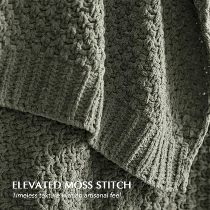 EVERGRACEHOME Chunky Chenille Knit Throw Blanket, 90x90, Dried Thyme Green | Sculpted Moss Stitch, Chic Modern Farmhouse, All-Season Warmth, OEKO-TEX® Certified, Oversized Queen for Couch, Bed, Sofa - color: Dried Thyme, size: 90" X 90"