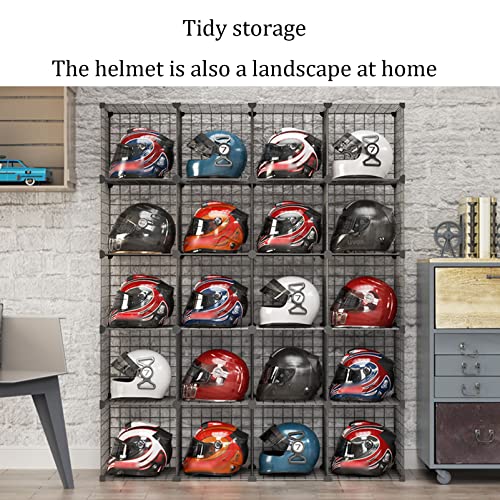 Solid Motorcycle Helmet Rack Stand Hat Display Case, Floor-Standing Cube Closet Organizers and Storage, Retail Hard hat Baseball Hats Display Stand,Stackable Modular Shelves Wire Metal Grids Bookshelf