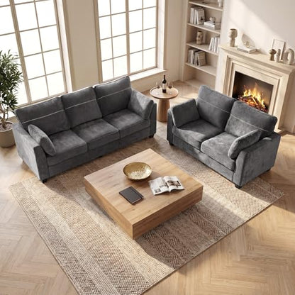 89" Sofa, Chenille 3-Seater Sofa with 2 Pillows, Grey | Easy Assembly, Pocket Spring Cushions, Comfy Modern Small Couch for Living Room, Bedroom, Apartment, Office - color: Grey, size: 89" 3-Seater Sofa