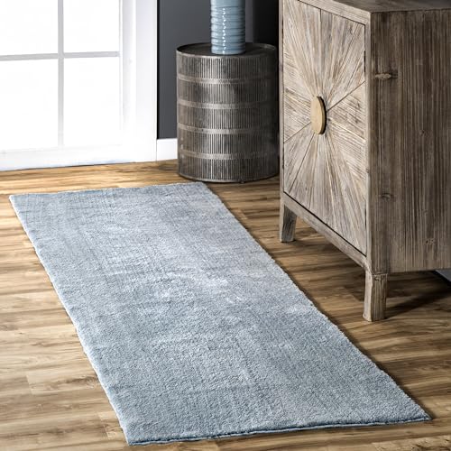 nuLOOM Loni Light Blue Solid Washable Runner Rug, 2' x 6' - color: Light Blue, size: 2'6" x 6' (Rectangular)