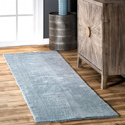 nuLOOM Loni Light Blue Solid Washable Runner Rug, 2' x 6' - color: Light Blue, size: 2'6" x 6' (Rectangular)