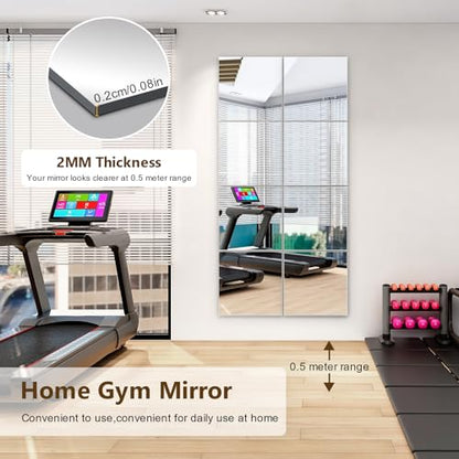 Shiftshade 4 Pack Wall Mirror Full Length, 12 x 12 Inch Acrylic Mirror Tiles, Shatterproof Flexible Plastic Mirror Sheets for Bedroom Home Gym Door - size: 12x12inchx4pack