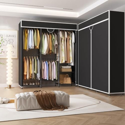 Heavy Duty Clothes Rack with Cover Portable Wardrobe with Storage Shelves | Adjustable Closet System 1100 lb Capacity 70.87 x 15.75 x 76.46 in for Bedrooms Walk In Closets and Laundry Rooms - color: 70.87" (Black)