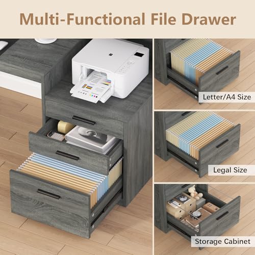 65" Computer Desk with 3 Drawers & Printer Shelf for Home Office | Office Desk with Printer Shelf & File Drawer, Executive Desk Writing Study Table with Monitor Stand, Dark Grey - color: Dark Gray