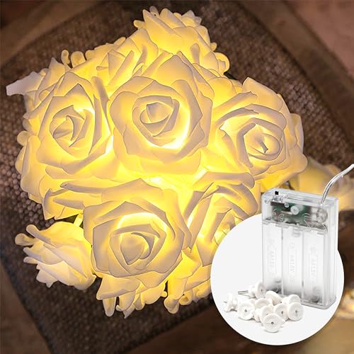 Cobus CozyHome Decorative Rose String Lights - 4 Meters & 20 Flower LEDs Warm White with Timer | Rose String Lights Spring Light Garland Table Decoration Lights Indoor with Timer Function 1