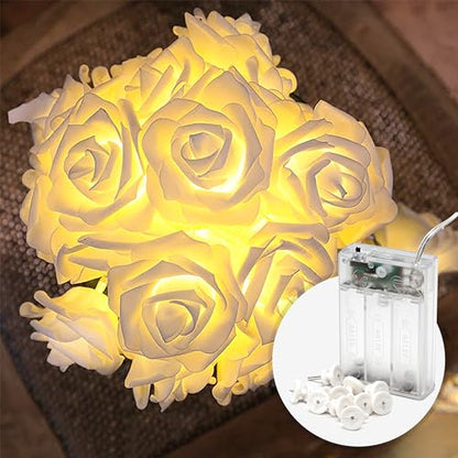 Cobus CozyHome Decorative Rose String Lights - 4 Meters & 20 Flower LEDs Warm White with Timer | Rose String Lights Spring Light Garland Table Decoration Lights Indoor with Timer Function 1