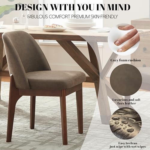 VKNOW Dining Chairs Set of 2, Faux Leather Wood Kitchen Chairs, Dark Brown | Modern Upholstered Side Chair with Rubberwood Legs for Kitchen Dining Room Restaurant, No Wobble - color: Dark Brown, size: Set of 2