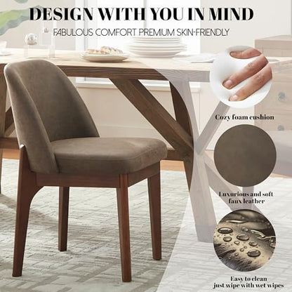VKNOW Dining Chairs Set of 2, Faux Leather Wood Kitchen Chairs, Dark Brown | Modern Upholstered Side Chair with Rubberwood Legs for Kitchen Dining Room Restaurant, No Wobble - color: Dark Brown, size: Set of 2