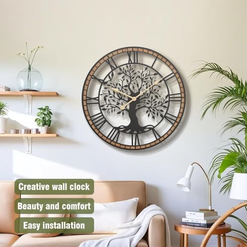 Micasso Large Wall Clock Decorative: 24 Inch Tree of Life Battery Operated | Modern Farmhouse Metal Wood Frame - Roman Numeral Clocks for Living Room/Home Office/Bedroom - Ideal for Home Renovations - color: Tree, size: 24 Inch