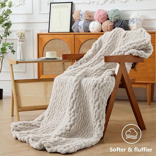 Cozyful Chunky Yarn for Hand Knitting - #10 Chunky Chenille Yarn, Jumbo Big Thick Chunky Yarns for Crocheting, Super Bulky Chunky Knit Blanket Yarns, 8 Skein (22 yds 8 oz Each Skein), Beige White - color: Beige White